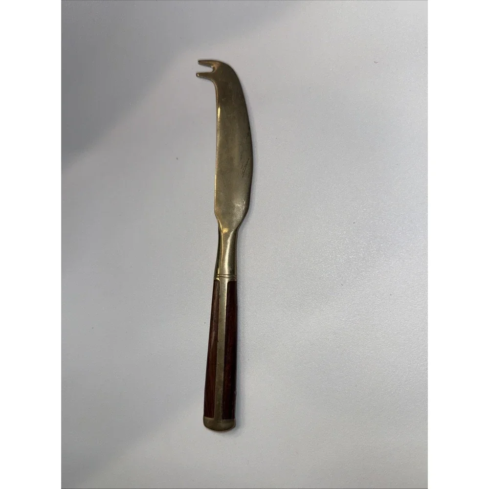 JEAN-CLAUDE JCZ1 Brass and Teak Wood Flatware Cheese Knife MCM 8.5